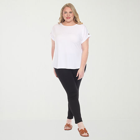 White Mark Plus Womens Round Neck Short Sleeve Tunic Top In White