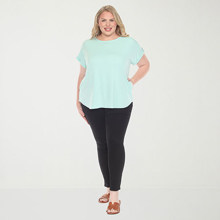 White Mark Plus Womens Round Neck Short Sleeve Tunic Top In Blue