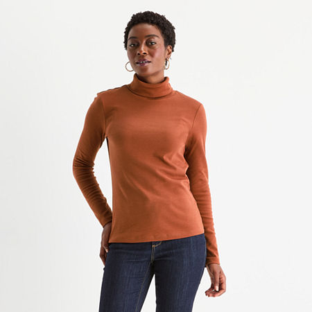 St. John's Bay Womens Tall Long Sleeve Turtleneck In Brown