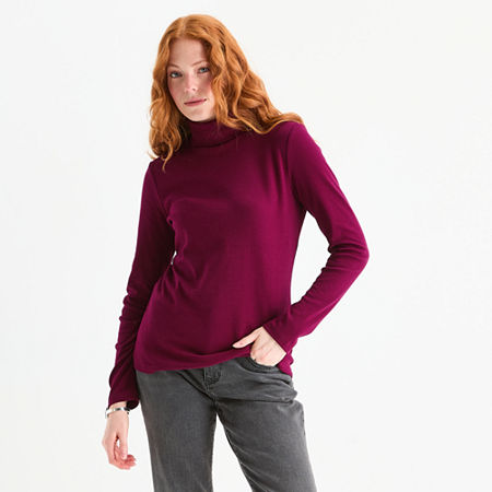 St. John's Bay Womens Tall Long Sleeve Turtleneck In Red