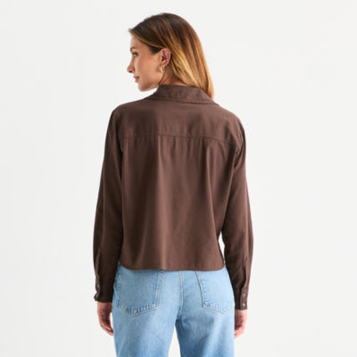 a.n.a Womens Long Sleeve Cuffed Sleeve Regular Fit Button-Down Shirt