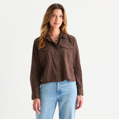 a.n.a Womens Long Sleeve Cuffed Sleeve Regular Fit Button-Down Shirt