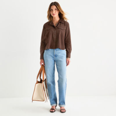 a.n.a Womens Long Sleeve Cuffed Sleeve Regular Fit Button-Down Shirt