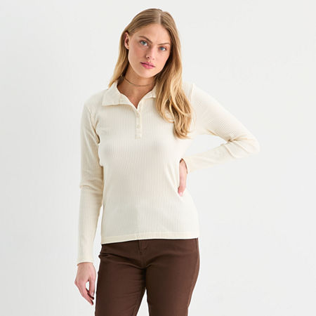 St. John's Bay Womens Long Sleeve Polo Shirt In Neutral