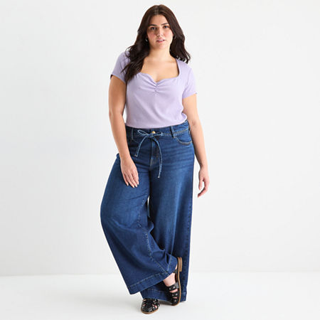 a.n.a Womens Sweetheart Neck Short Sleeve Plus T-Shirt, 4x, Purple