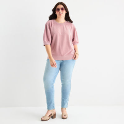 a.n.a Womens Crew Neck Elbow Sleeve Plus Sweatshirt