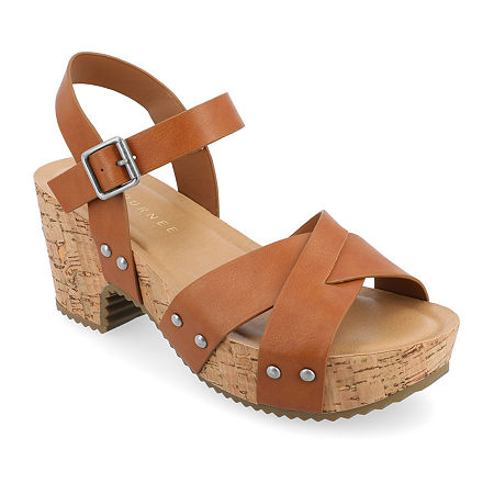 Journee Collection Valentina Womens Round Open Toe Block Heel Pumps In Sand