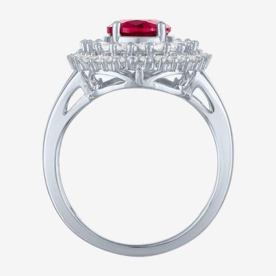 Womens Lab Created Ruby Sterling Silver Cocktail Ring