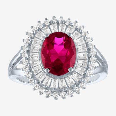 Womens Lab Created Ruby Sterling Silver Cocktail Ring