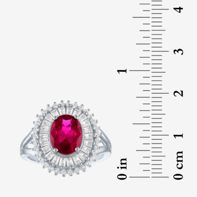 Womens Lab Created Ruby Sterling Silver Cocktail Ring