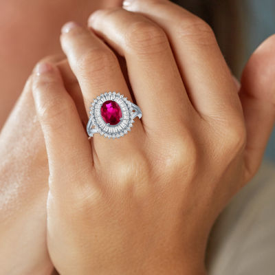 Womens Lab Created Ruby Sterling Silver Cocktail Ring