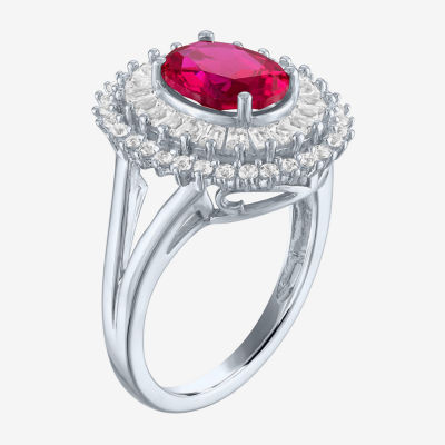 Womens Lab Created Ruby Sterling Silver Cocktail Ring