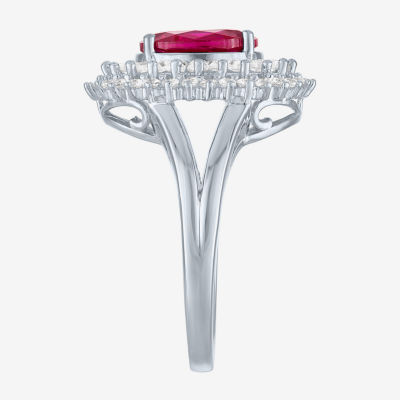 Womens Lab Created Ruby Sterling Silver Cocktail Ring