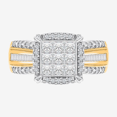 Womens 1 CT. T.W. Lab Grown White Diamond Side Stone Halo Engagement Ring