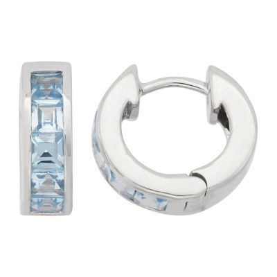 Womens Lab Created Blue Aquamarine Sterling Silver 12mm Hoop Earrings