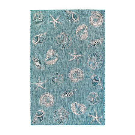 Liora Manne Shells Rectangular Rugs & Floor Coverings Indoor Outdoor Accent Rugs, One Size, Blue