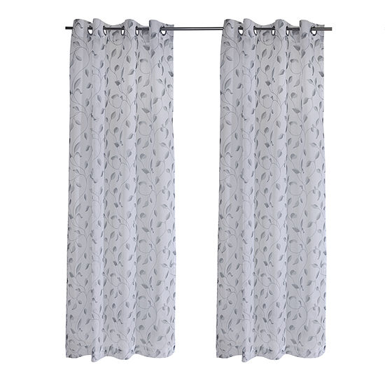 Two Tone Leaf Sheer Grommet Top Outdoor Curtain Panel
