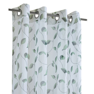 Two Tone Leaf Sheer Grommet Top Single Outdoor Curtain Panel