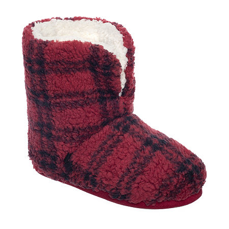  -Cuddl Duds Plaid Sherpa Womens Bootie Slippers