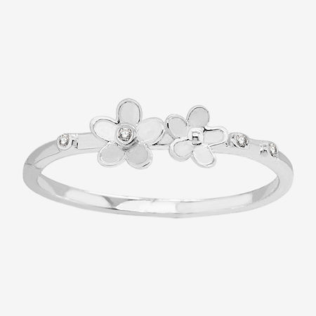 Itsy Bitsy Cubic Zirconia Sterling Silver Flower Band, 9