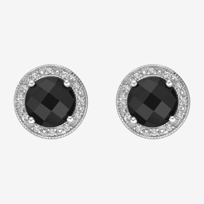 Diamond Accent Genuine Black Onyx Sterling Silver 10mm Stud Earrings