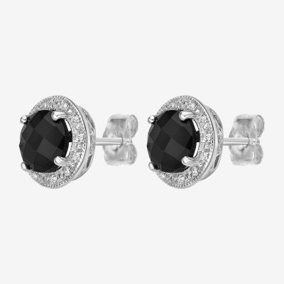 Diamond Accent Genuine Black Onyx Sterling Silver 10mm Stud Earrings