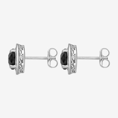 Diamond Accent Genuine Black Onyx Sterling Silver 10mm Stud Earrings