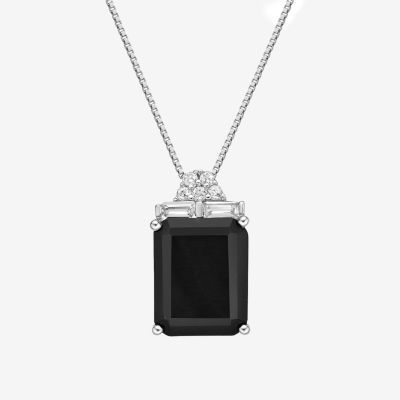 Womens Genuine Black Onyx Sterling Silver Pendant Necklace