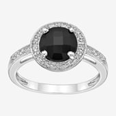 Womens Diamond Accent Black Onyx Sterling Silver Cocktail Ring