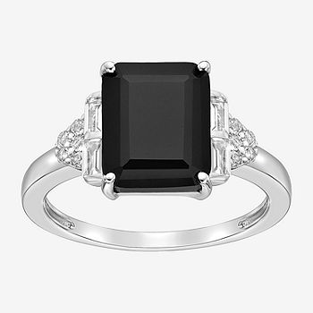 Womens Genuine Black Onyx Sterling Silver Side Stone Cocktail Ring -  JCPenney