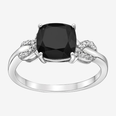 Womens  Genuine Black Onyx & 1/10 CT. T.W. Genuine Diamond Sterling Silver Cocktail Ring