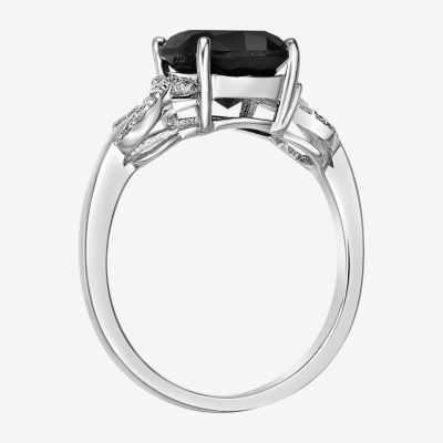 Womens  Genuine Black Onyx & 1/10 CT. T.W. Genuine Diamond Sterling Silver Cocktail Ring