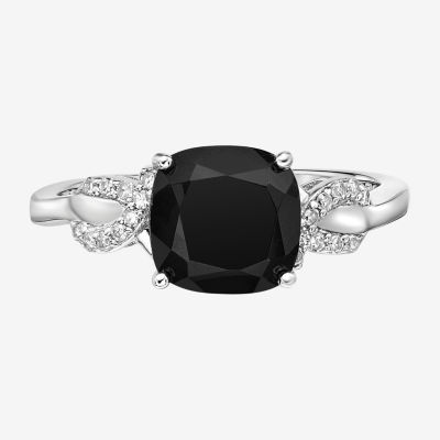 Womens  Genuine Black Onyx & 1/10 CT. T.W. Genuine Diamond Sterling Silver Cocktail Ring