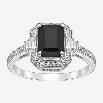 Womens Genuine Black Onyx Sterling Silver Halo Cocktail Ring - JCPenney