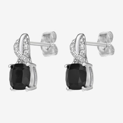 Womens Diamond Accent Genuine Black Onyx Sterling Silver Drop Earrings