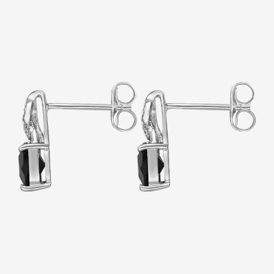 Womens Diamond Accent Genuine Black Onyx Sterling Silver Drop Earrings