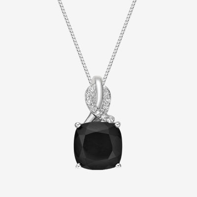 Womens Diamond Accent Genuine Black Onyx Sterling Silver 18 Inch Pendant Necklace