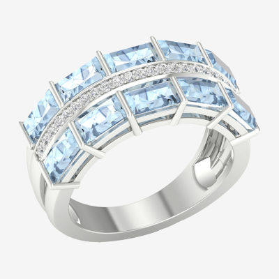 3MM Genuine Blue Aquamarine Sterling Silver Band