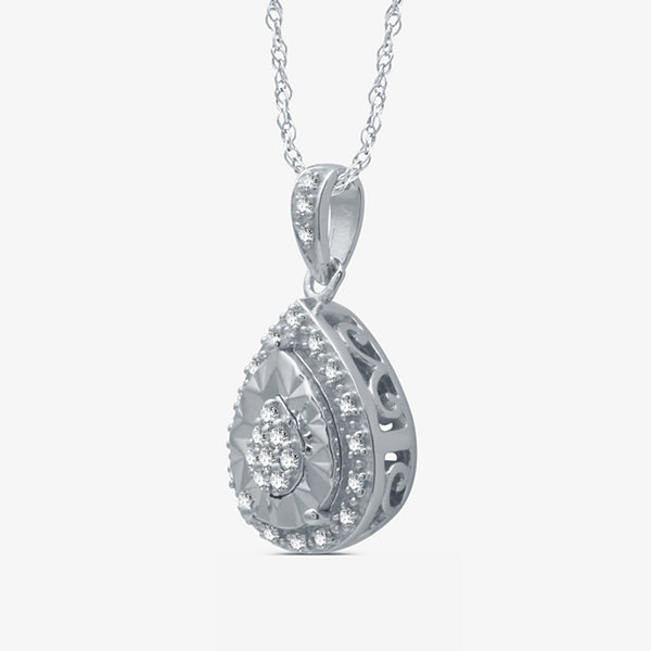 Limited Time Special! Womens 1/10 CT. T.W. Genuine Diamond Sterling Silver Pear Pendant Necklace