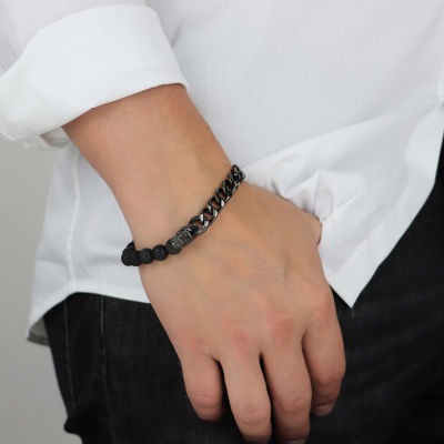 Mens Stainless Steel Beaded Bracelet