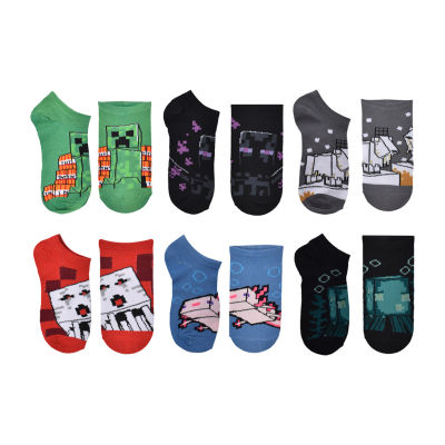 Little & Big Kid Boys Multi-Pack 6 Pair Minecraft No Show Socks