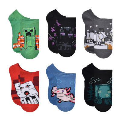 6 Pair No Show Socks Boys Minecraft