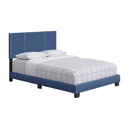 LUCENA UPHOLSTERED PLATFORM BED, One Size, Blue