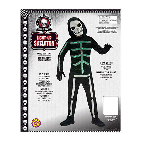 Little & Big Boys Light-Up Skeleton 4-pc. Costume, Medium, Black