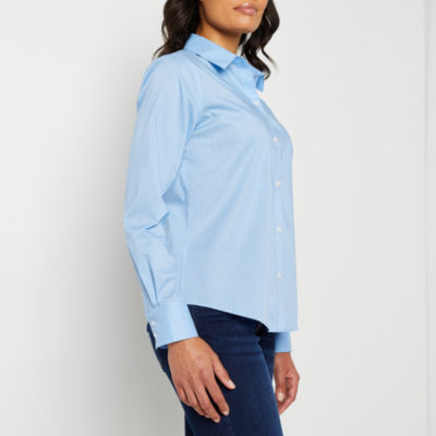 Liz Claiborne Plus Wrinkle Free Womens Long Sleeve Regular Fit Button-Down Shirt