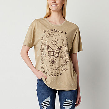Juniors Harmony And Balance Boyfriend Womens Crew Neck Short Sleeve Graphic  T-Shirt, Color: Safari Mineral - JCPenney