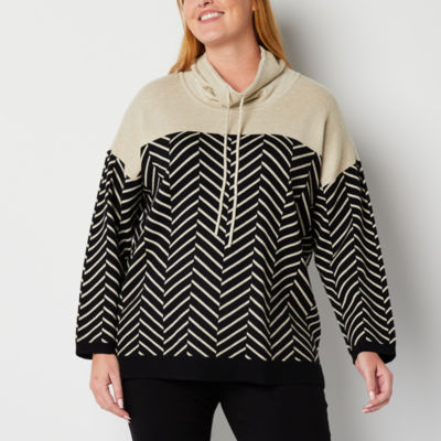 Liz Claiborne Plus Womens Cowl Neck Long Sleeve Chevron Pullover
