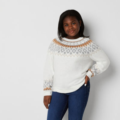 North Pole Trading Co. Family Matching Plus Girls Crew Neck Long Sleeve Pullover  Sweater, Color: Ecru Fairisle - JCPenney
