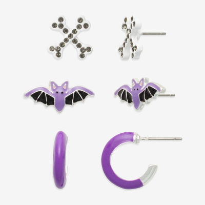 Mixit Halloween Glow In The Dark Bat Bones & Huggie 3 Pair Glass Earring Set