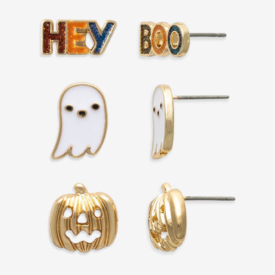 Mixit Halloween Hey Boo Ghost & Pumpking Stud 3 Pair Earring Set